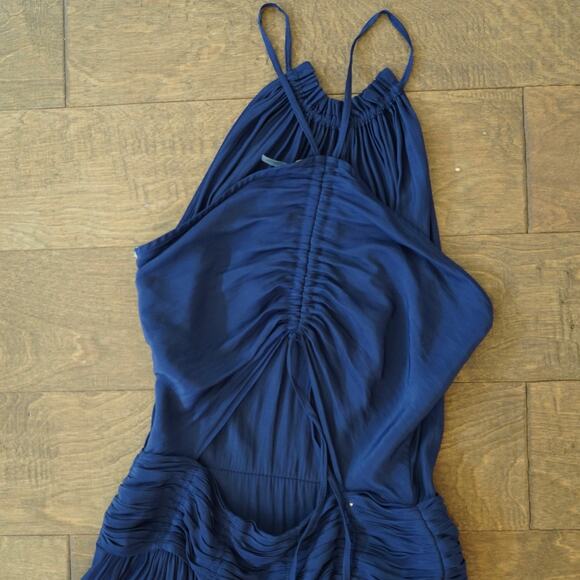 Ramy Brook Ruched Back Pleated Midi Dress Navy Womens Size 0 - Picture 6 of 9